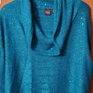 Teal sparkle cowl neck sweater